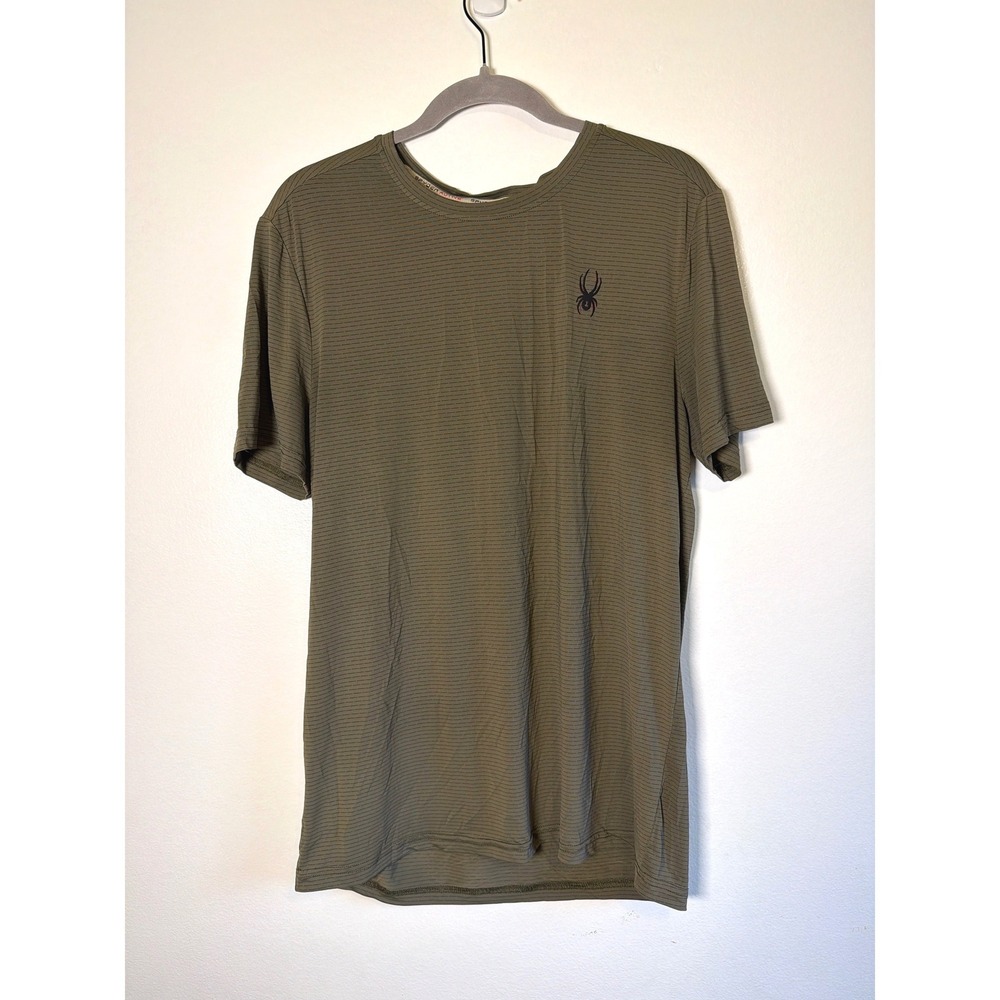 Spyder Active ProWeb Mens Medium Olive Green Striped Performance T-Shirt
